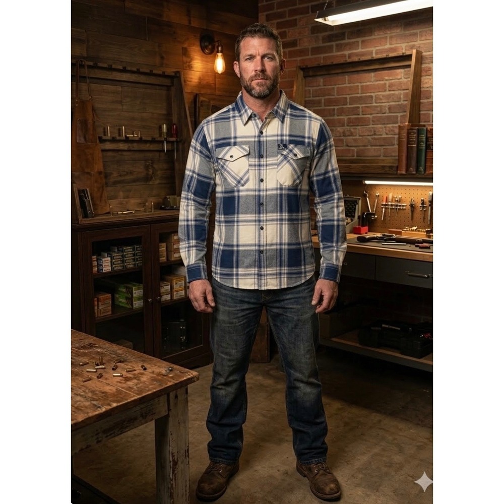 Dixxon Flannel Co x Brownells Plaid Button Up Shirt Blue Cream Mens M